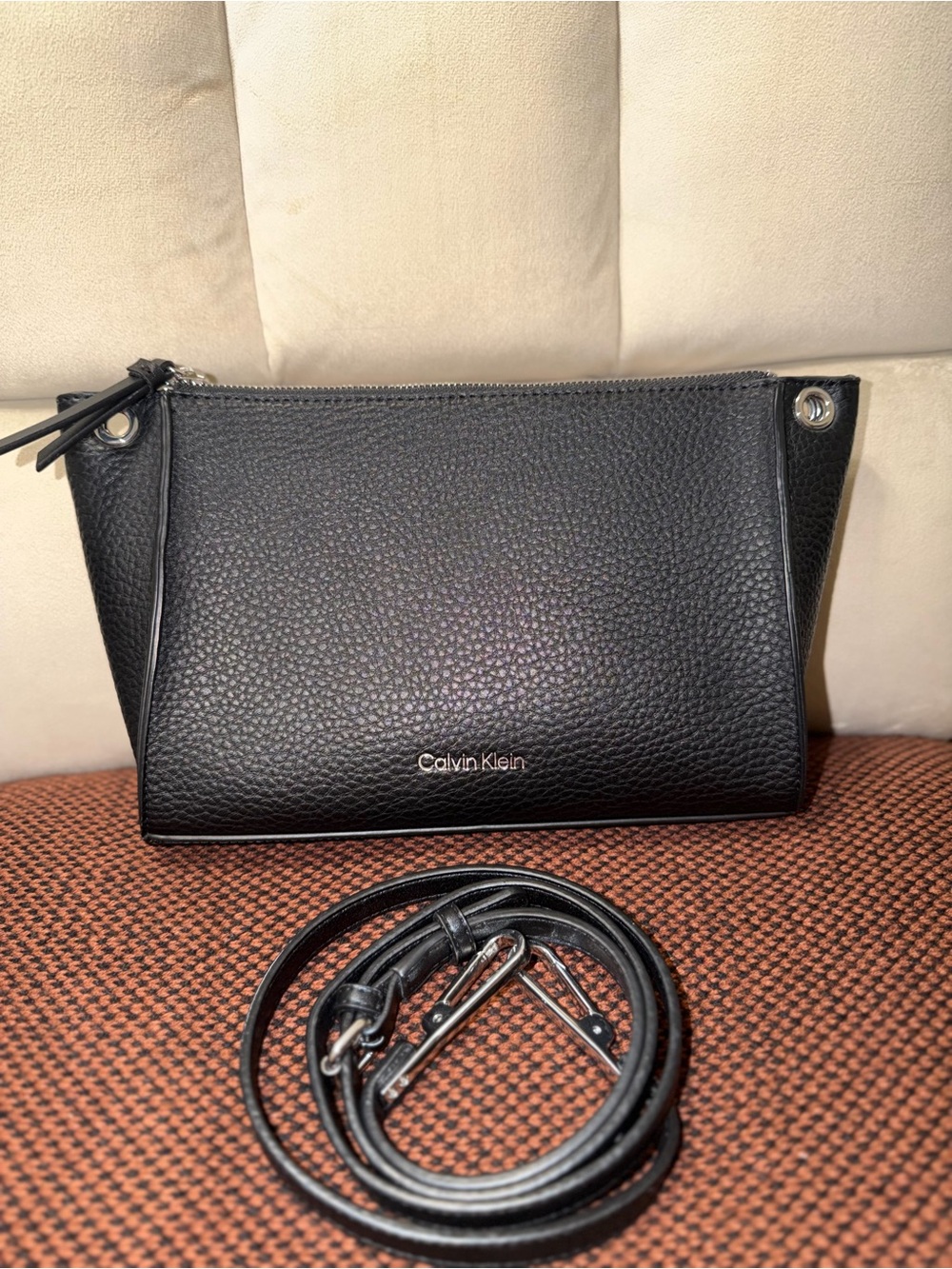 Calvin Klein Black Pebbled Leather Convertible Crossbody